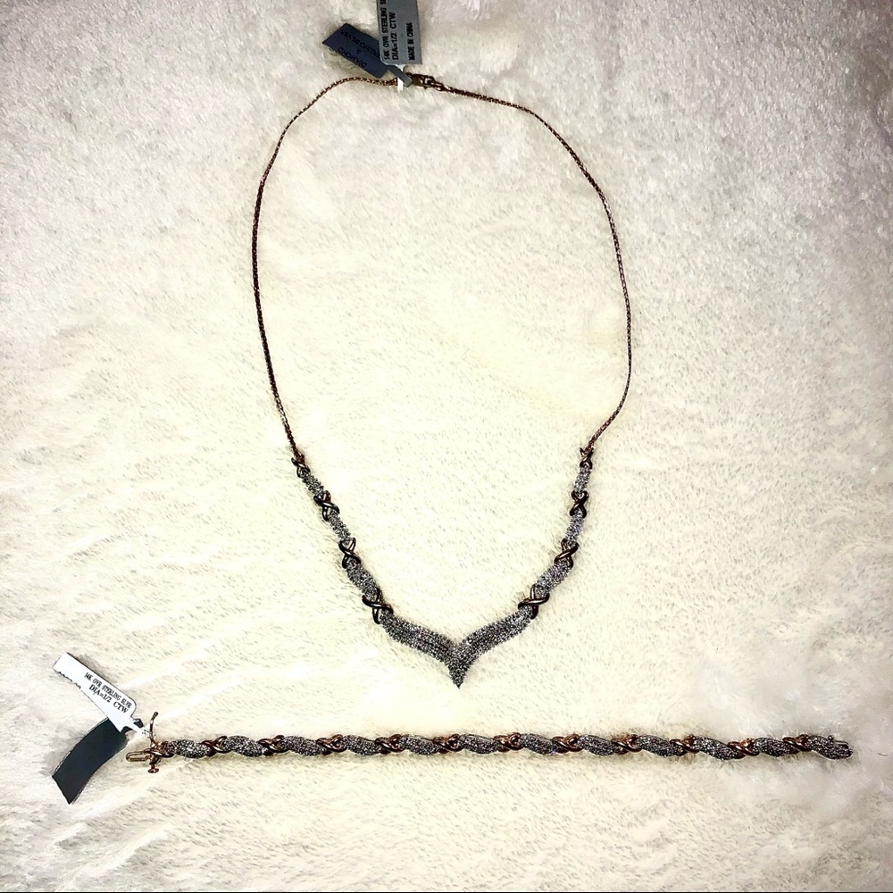 14K Yellow Gold over Sterling Silver & Diamond(1 CTW)Necklace & bracelet set NWT